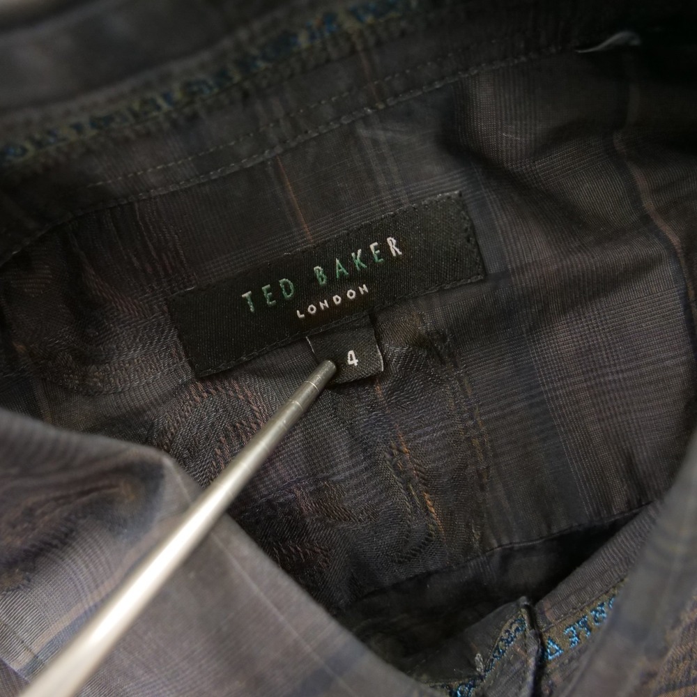 Ted Baker Shirt Mens Large Black Gray Button Up Plaid Floral Long Sleeve - Picture 6 of 10
